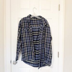 MEN'S VINTAGE FIELD & STREAM Blue Flannel Button Up Top Long Sleeve Medium